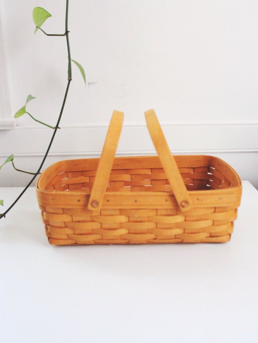 Longaberger Handwoven Rectangle Gathering Basket Vintage 1997 Double Handles USA